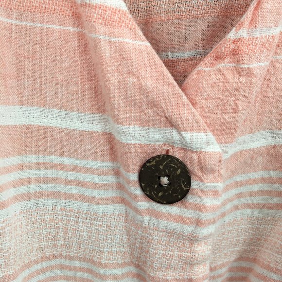 Carve Designs linen v-neck button front short sleeved shirt dress pink stripe S - Picture 4 of 10